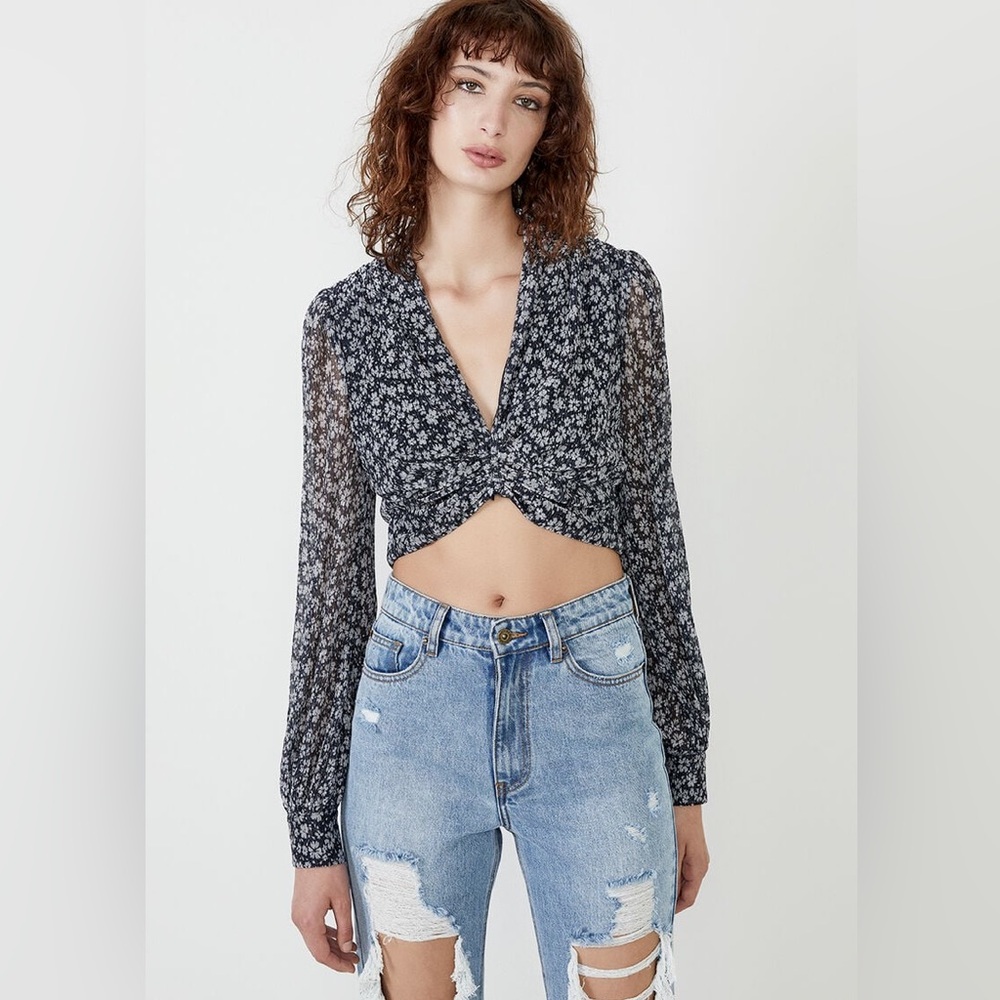Bardot Soft Floral Blouse In Blue Flora